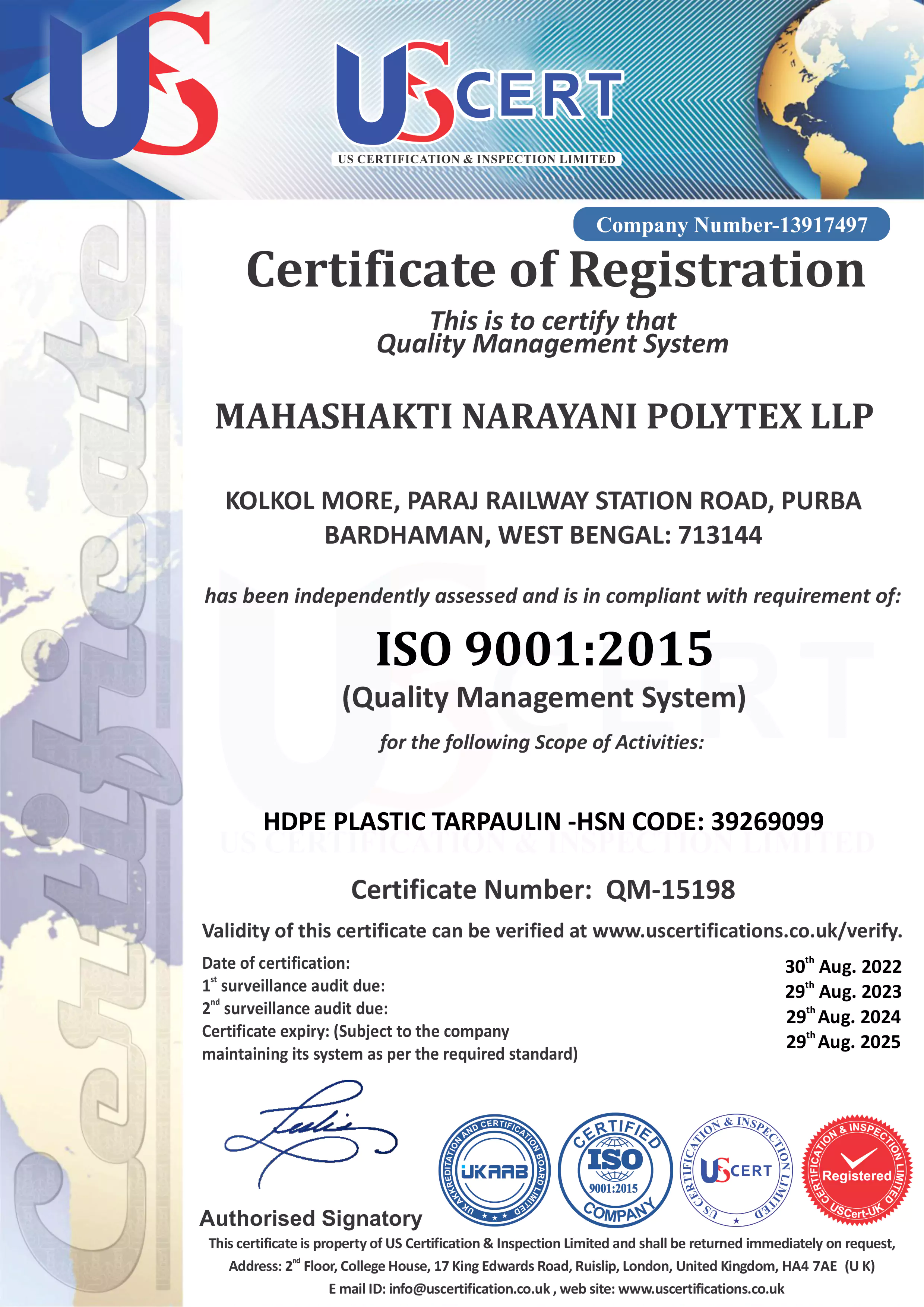 MAHASHAKTI NARAYANI POLYTEX LLP 9001